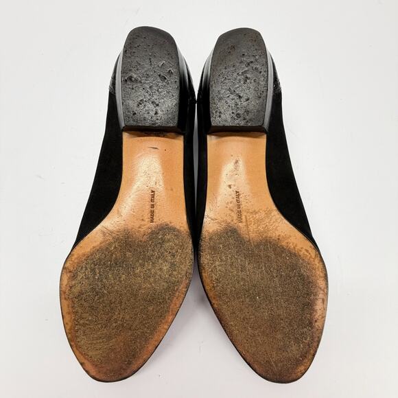 Salvatore Ferragamo Black Leather Suede Ballet Flats Women Sz 7B Slip On Classic - Picture 5 of 12